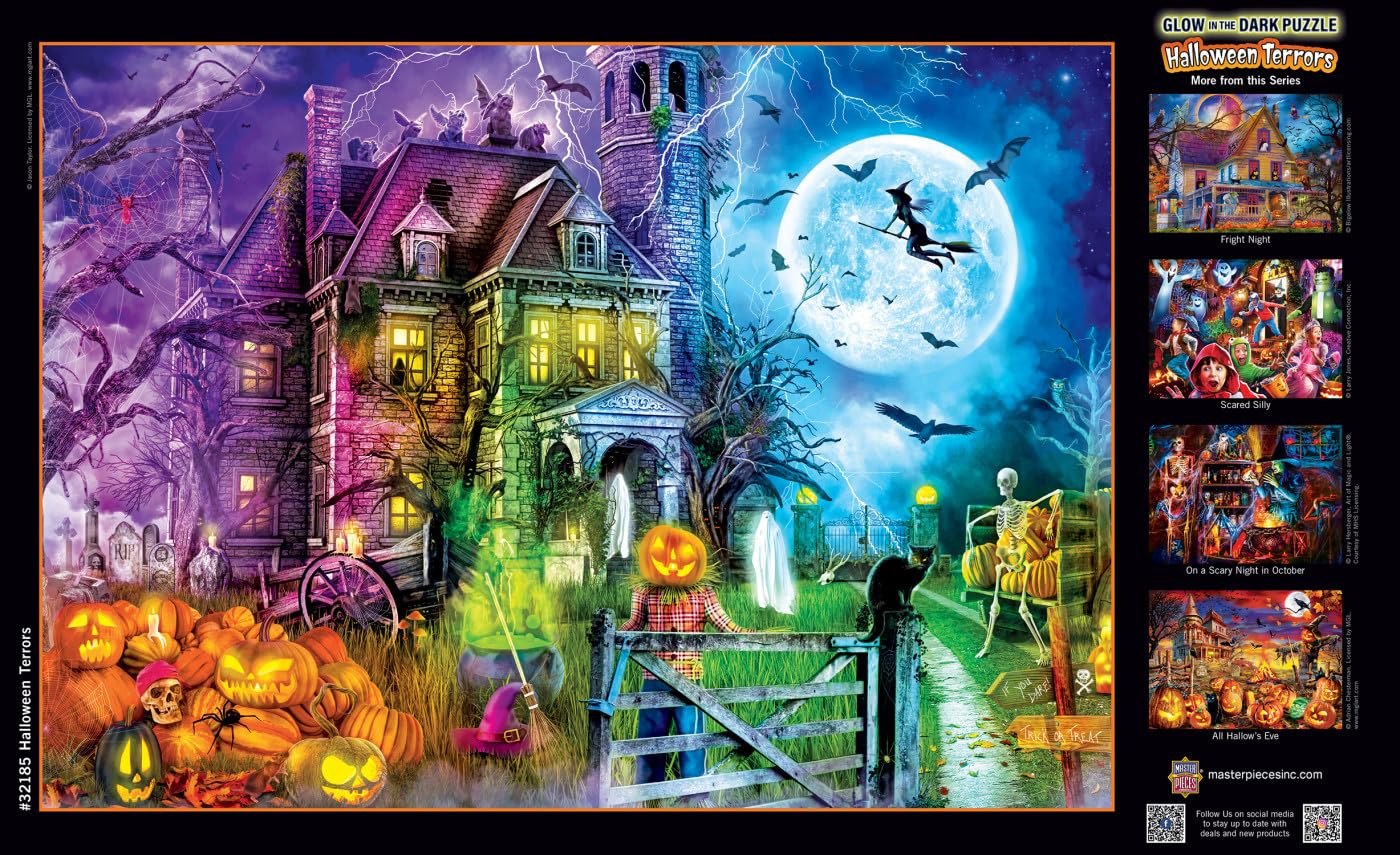 MasterPieces 500 Piece Glow in The Dark Halloween Jigsaw Puzzle - Halloween Terrors - 15"x21"