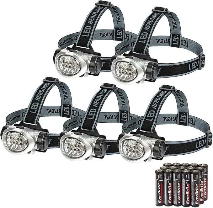 EverBrite 5-Pack LED Headlamp, 4 Lighting Modes, Pivoting Head with Adjustable Headband, Perfect for Running, Camping and ...