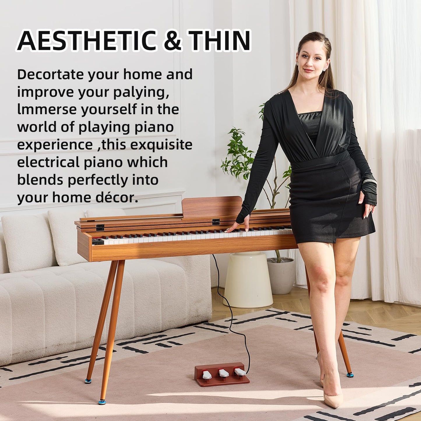 Melentro 88 Key Digital Piano, Hammer-Action Full Size Weighted Keyboard, Transforms Between Desk Cover Electric Piano and Vanity, Piano Keyboard with Stand, 25Wx2 Speakers, Three Pedal ﻿