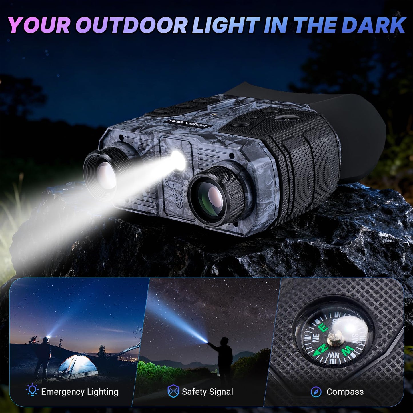 WOSPORTS 4K Night Vision Goggles with 48MP Photo, 3280ft Full Color Vision, 1300ft IR Distance, 3" HD Screen, 10X Optical Zoom, 5000mAh Battery, Binoculars for Wildlife Observation, Gifts for Men