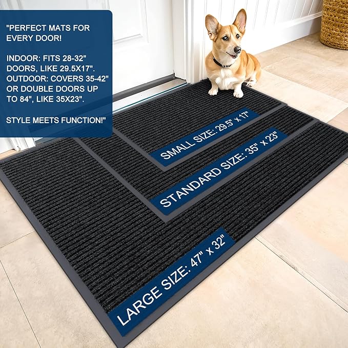 OLANLY Front Door Mat Indoor Outdoor Entrance, Waterproof Heavy Duty Doormat, Fade Resistant, Low Profile, Easy Clean Patio Porch Welcome Floor Mats for Entry, 35x30, Black