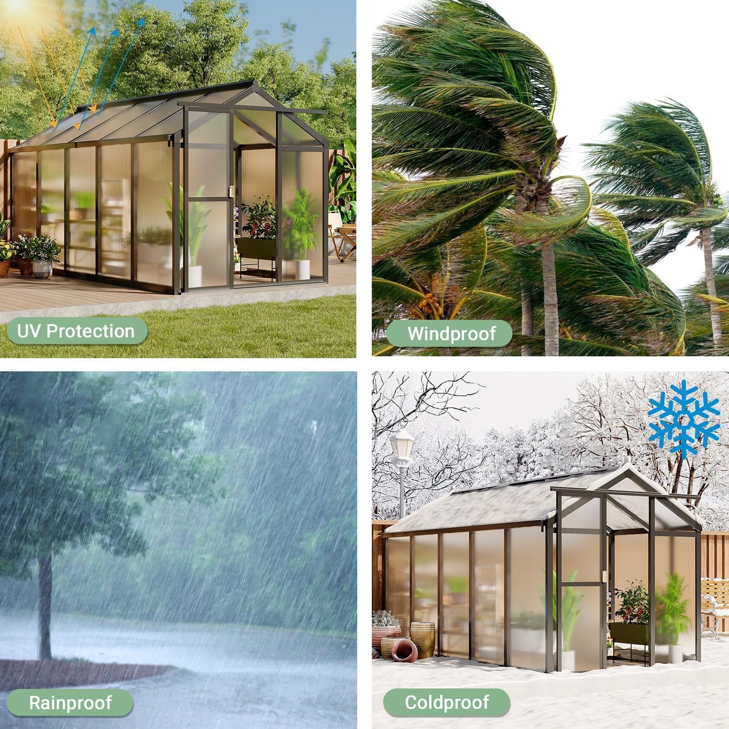 GarveeHome 6X10 FT Greenhouse for Outdoors, Walk-in Greenhouse Kit with Aluminum Frame, Polycarbonate Panels, Adjustable Roof Vent, Sliding Door, Secure Lock for Outside Garden, Patio, Backyard