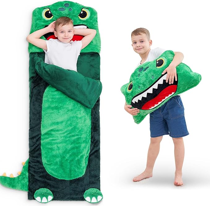 iPlay, iLearn Kids Dinosaur Sleeping Bag, Toddler Boys Dinos Nap Mat, Plush Animal Slumber Bag, 2 In 1 Daycare Preschool K...