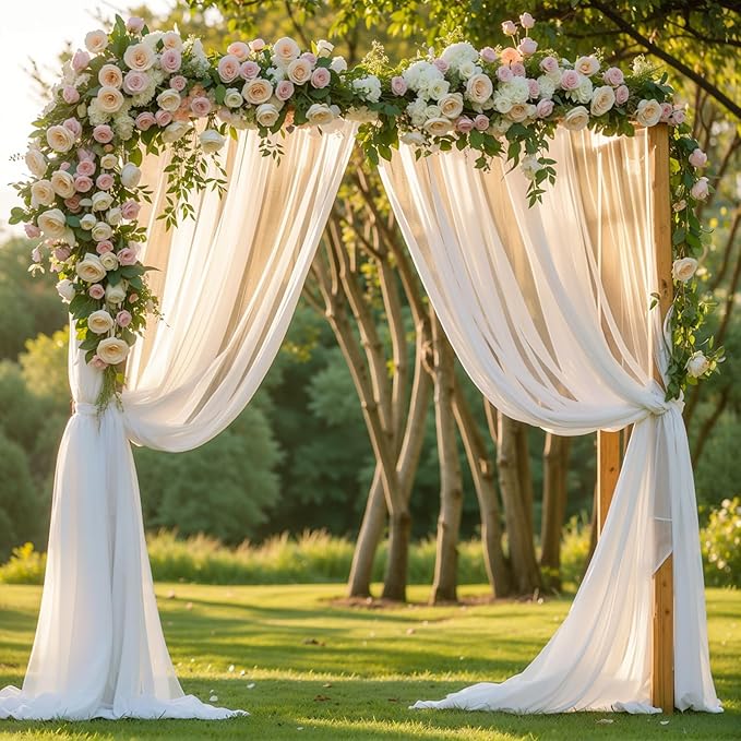 Wedding Arch Draping Fabric, 1 Panel 18FT White Sheer Backdrop Curtain Chiffon Fabric Drapery Voile Scarf Draping Panels for Wedding Archway Ceremony Curtain Valance Party Decoration
