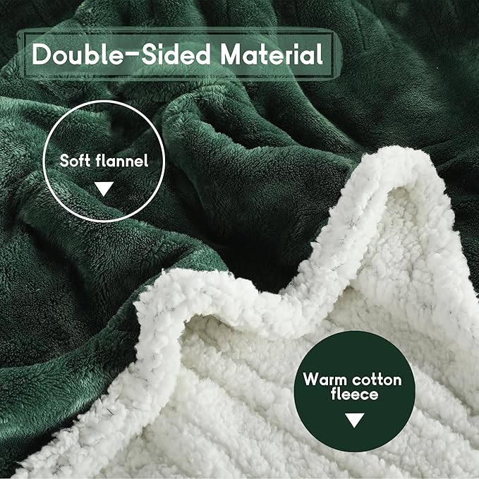 Heated Blanket Electric Throw Size 50''x60'' with 9 Heating Levels, 3 Hour Auto Shut Off, Machine Washable, Flannel & Sherpa Double-Sided Soft Warming Blanket for Couch, Bed, Office - Grass Green