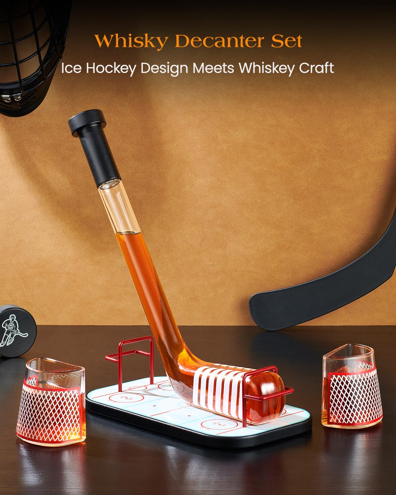 Gifts for Men – Kollea Ice Hockey Whiskey Decanter Set with 2 Hockey Goal Glasses, Unique Ice Hockey Gift for Dad, Husband, Brother, Coach – Birthday, Christmas & Anniversary for Hockey Fans