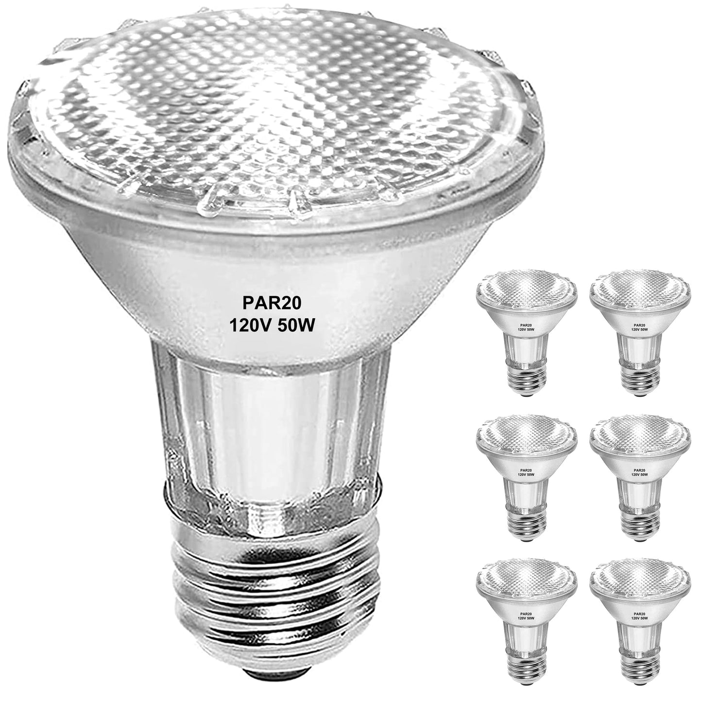 Jaenmsa PAR20 Flood 50W 120V Bulbs, 6 Pack 50 Watt PAR20 Halogen Bulb 2250 Lumens, Dmimable Par20 E26 50W 120V Eco Halogen Light Bulb Warm White 2700K Reflector for Track Lighting & Range Hood