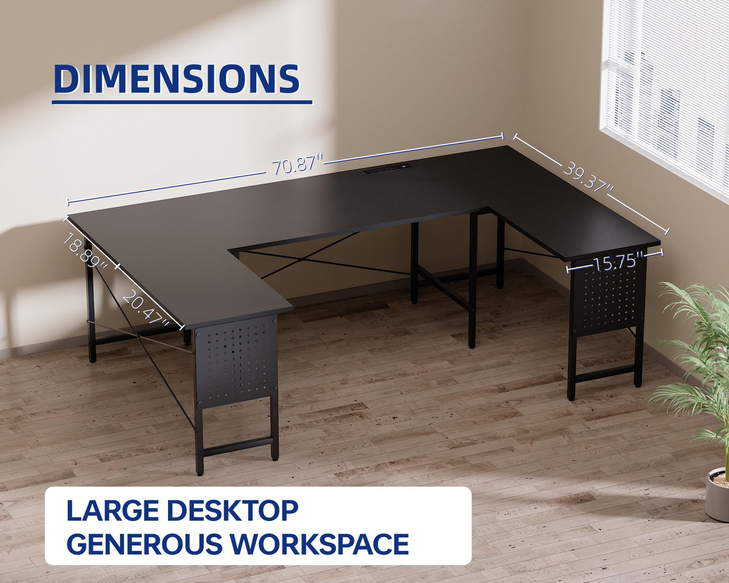 Pamray 71 Inch Large Computer Desk with Power Outlets,U Shaped Corner Desk for Home Office Work and Gaming Black