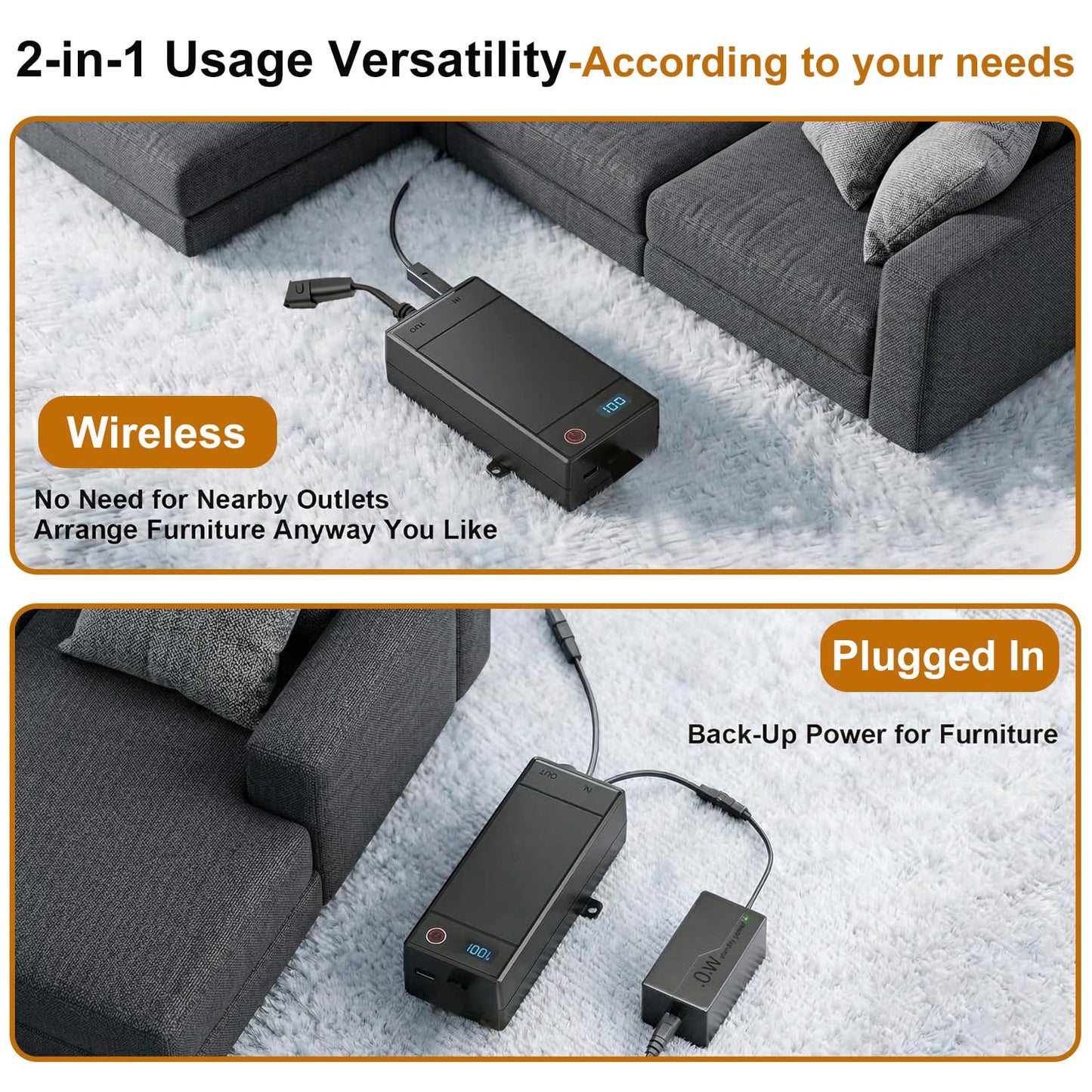 Xpopox 2 Pack Battery Packs for Reclining Furniture - 2500mAh with LCD Display for Electric Recliners, Power Sofas, Lift Chairs and Couch - only Compatible with 2-Pin Connector Motion Furniture