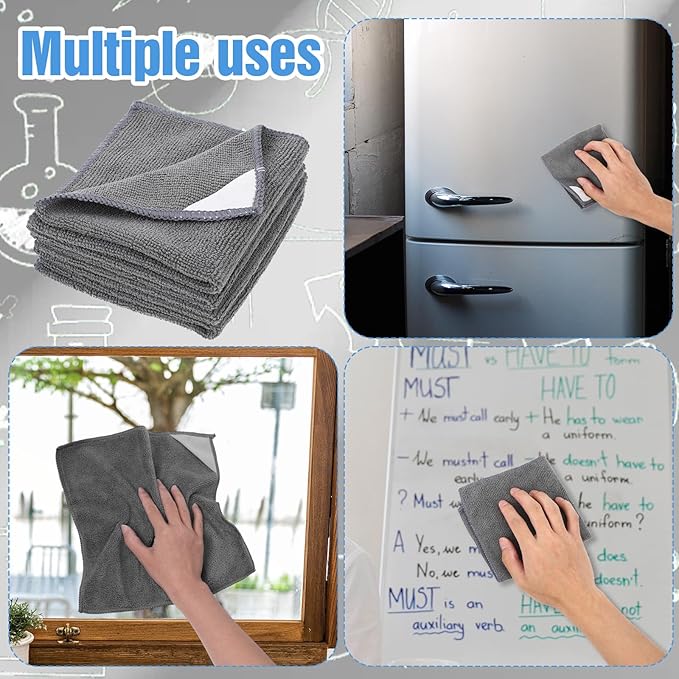 4 Pcs Magnetic Microfiber Cleaning Cloth, Microfiber Dry Erase Eraser for Whiteboards, Blackboards, Chalkboards, Glassboards Reusable and Washable 9.8'' X 9.8''