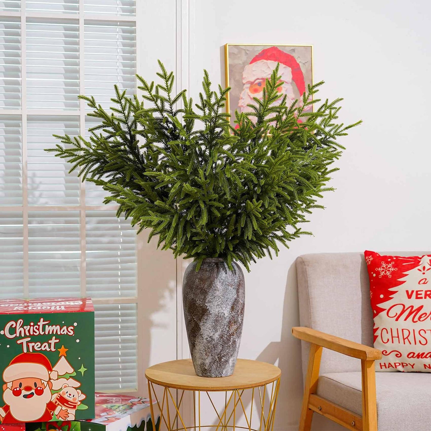 LATIHUUM 6 Pcs Christmas Norfolk Pine Branches - 36" Artificial Norfolk Branch Faux Stem Greenery Pine Picks for Vase DIY Crafts Garland Wreath Xmas Indoor Outdoor Home Decor