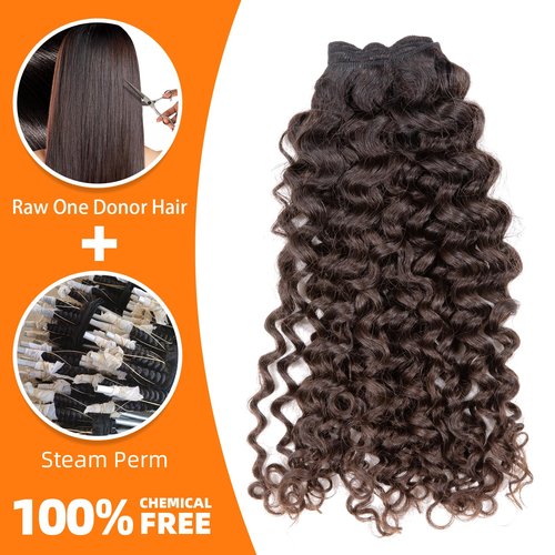 Clytie Raw Short Natural Brown Curly Bundle Human Hair, 5 Years Lasting Tight Curly Bundle Human Hair Dark Brown Real Unprocessed One Donor Virgin Human Hair Deep Curly Weave Sew in Single 10 Inches
