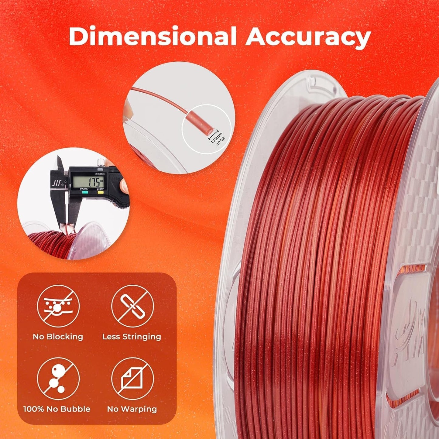 AMOLEN Silk PLA Gradient 3D Printing Filament, 1KG Spool 1.75mm Silk Shiny Red Gold Gradient Printer Filament 2.2lb Brighter New Version, Compatible with 3D Printer and 3D Pen