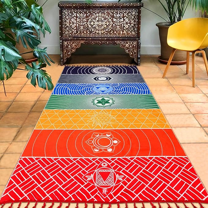 Mexican Yoga Mat Beach Picnic Blanket Chakra Meditation Mat Yoga Rug Sunscreen Shawl Chakra Wall Tapestry Decor Boho Pilat...