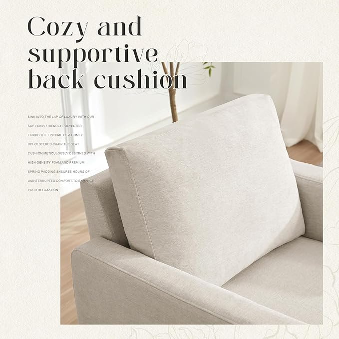 Weture Mid-Century Accent Chair,Modern Linen Fabric Armchair for Living Room,Comfy Upholstered Reading Accent Chairs for Bedroom,Single Sofa Chair with Wood Legs (Beige, 2 Pack)