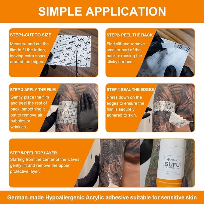 PEPAX SUFU Tattoo Aftercare Bandage - 4"x 10 Yard Second Skin Tattoo Cover Up Patch Waterproof Tattoo Bandage Breathable Tattoo Cover Up Tape Transparent Tattoo Wrap for Healing Tattoo Protection Film