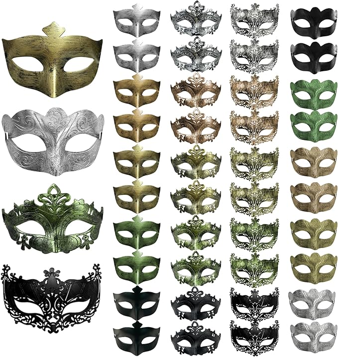 Allruyee 40 Pieces Masquerade Masks Vintage Antique Masks Venetian Party Masks