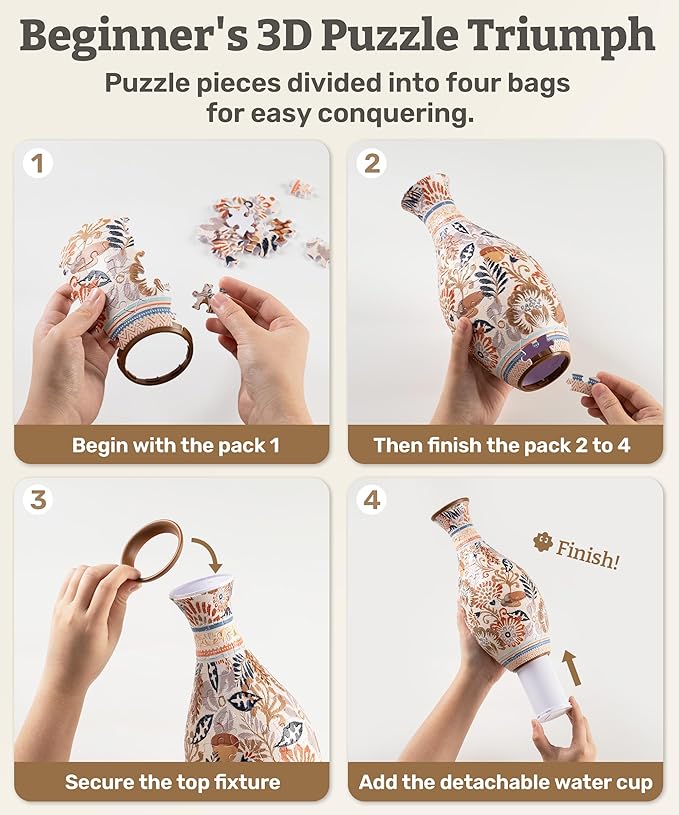 PieceRelax Unique Flower Vase - 3D Puzzle Vase for Adults to Flower Arrangement and Home Decoration Made by 160 Curved Plastic Puzzle Pieces - Autumn Abundance [S1042]