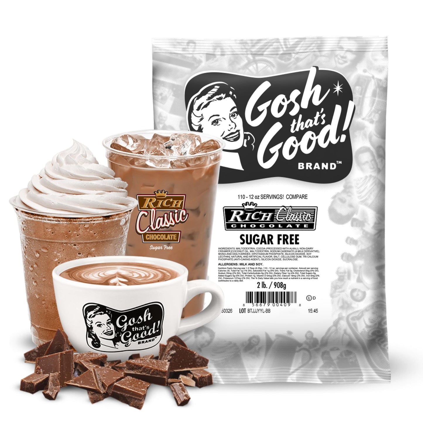 Gosh That’s Good! Sugar-Free Rich Classic Chocolate Flavor – 2 lb – Low-Calorie, Lactose-Free