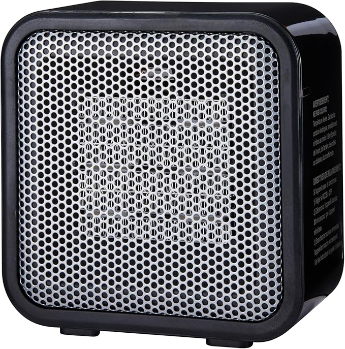 Amazon Basics Ceramic Space Heater, Mini Heater for Office Desk, Portable Tent Heater (Indoor Use), 500 W, With Tip-Over P...