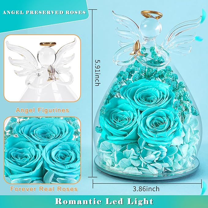 Beferr Valentines Day Rose Gifts for Her Women Mom Gifts for Birthday, Fresh Flowers for Delivery Forever Preserved Rose in Glass Angel Figurine, for Grandma Wife Daughter Girlfriend
