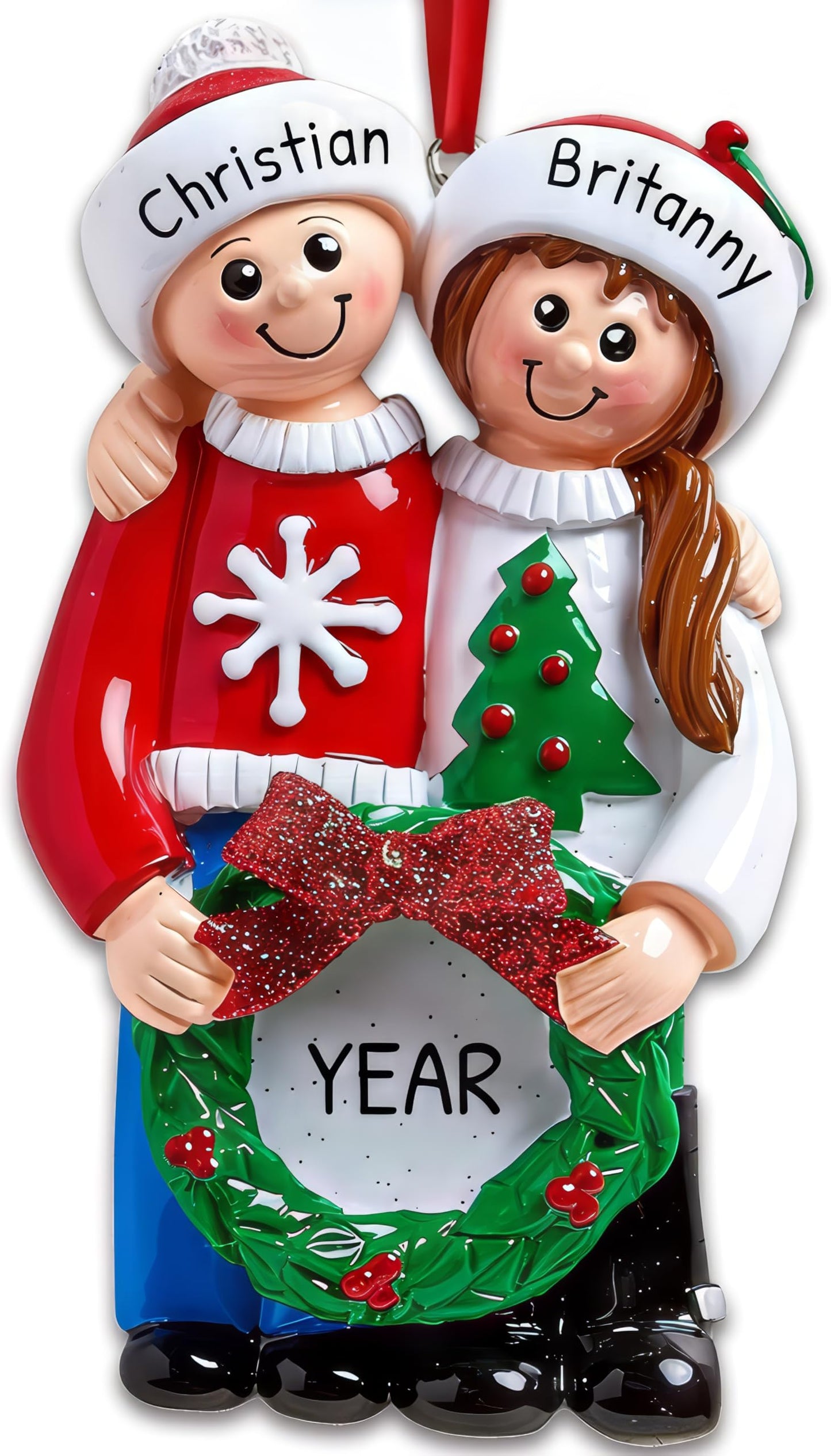 Personalized Couple Christmas Ornament 2025 | Custom Name & Year | 1st Married Ugly Sweater for Husband & Wife, Boyfriend & Girlfriend, Newlyweds, Family of 2 | Xmas Tree Decor Stocking