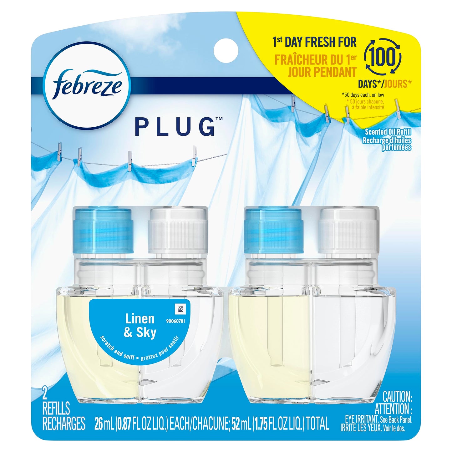 Febreze Plug In, Air Freshener, Scented Oil Refill, Linen & Sky, 0.87 Fl Oz (Pack Of 2)