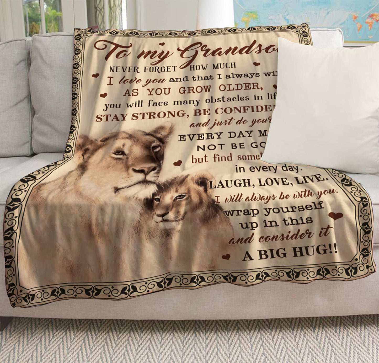 Muxuten Grandson Gifts Blanket, Grandsons Gift from Grandma, Grandson Gifts from Grandma/Grandpa, Grandson Birthday Gift, Graduation Party Gift Ideas Decor Throw Blankets 60"X50"