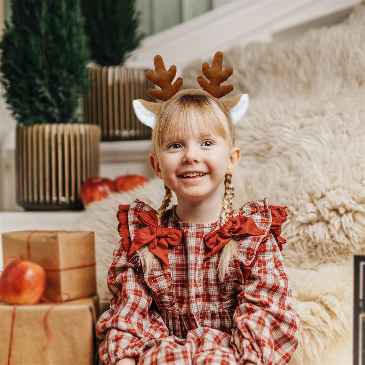 SIOTMERA 4 Pack Reindeer Antlers Headband Fluffy Animal Deer Ears Hairband Party Trips Cosplay Washing for Christmas Halloween