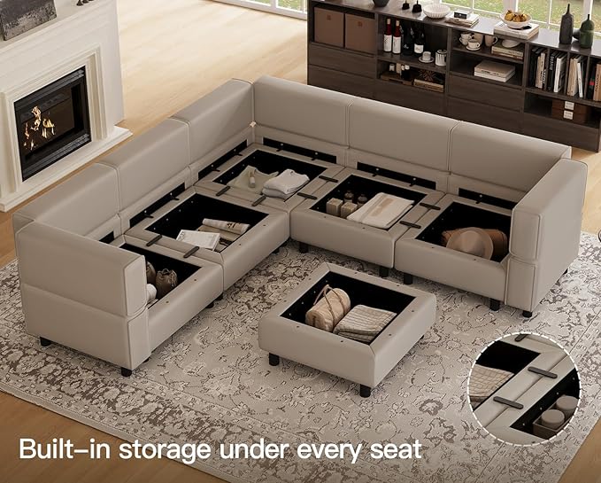 Belffin Modular Sectional Sofa with Storage Seats Velvet L Shaped Corner Couch Convertible Sectional Sofa with Chaise (Grey, L Shape-1)…