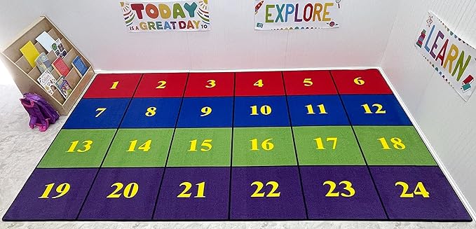 KIDCARPET.COM Classroom Seating Rug with 24 Squares Bright, 7'6" x 12' Rectangle, Educational Classroom Rug, Kids Learning Play Mat | Area Rug for Bedroom or Playroom