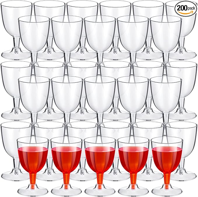 Thenshop 200 Pack 6 oz Disposable Plastic Wine Glasses with Stem, Clear Wine Glasses Cups for Weddings Birthdays Bridal Sh...