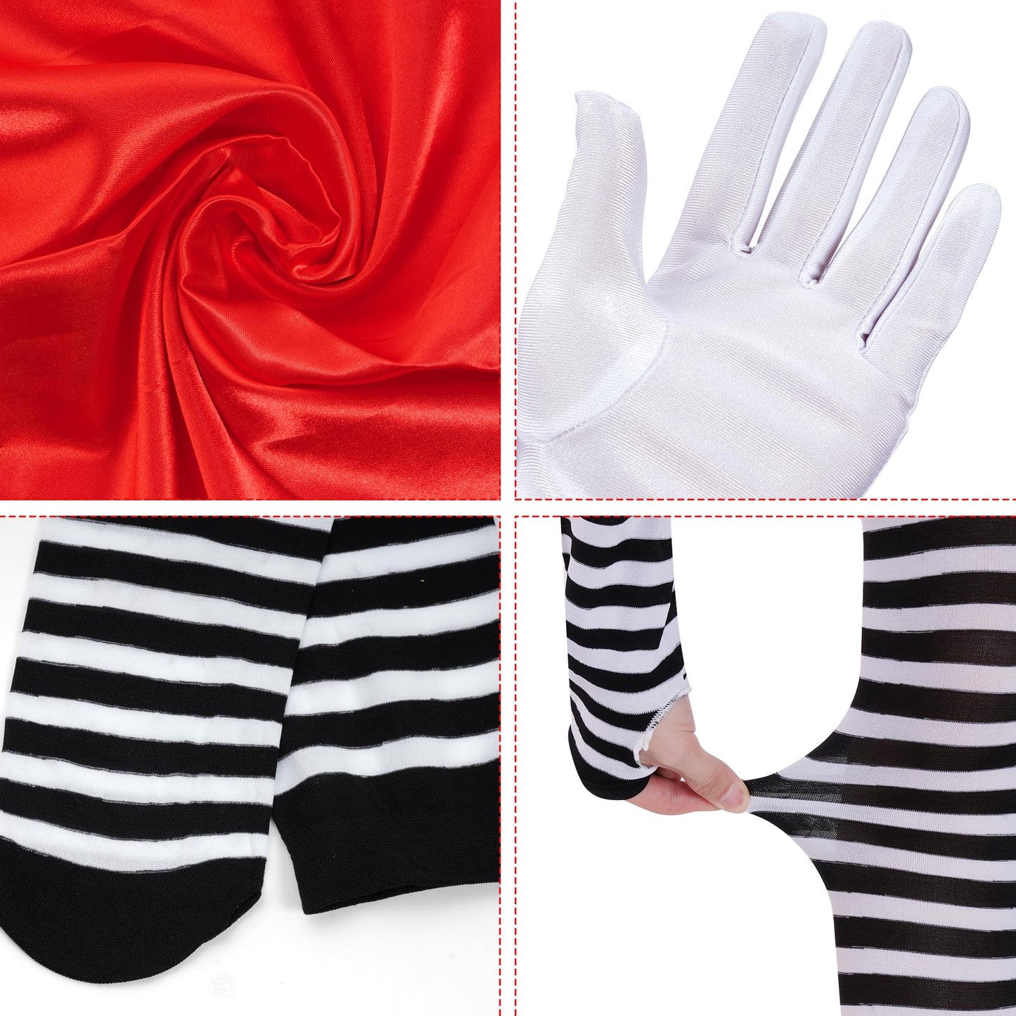 mifengda 6Pack Women Mime Artist Costume Accessories Girl French Mime Costume Halloween Outfit with Beret Gloves Suspender Scarf Socks for Halloween Dress Up Costume