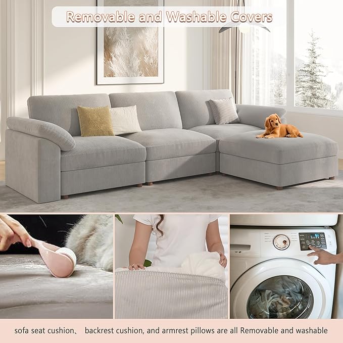 EASE MOOSE Sectional Modular Sofa, Comfty 3 Seat Cloud Couch, FSC Certified Modern Deep Seat Sectional for Living Room
