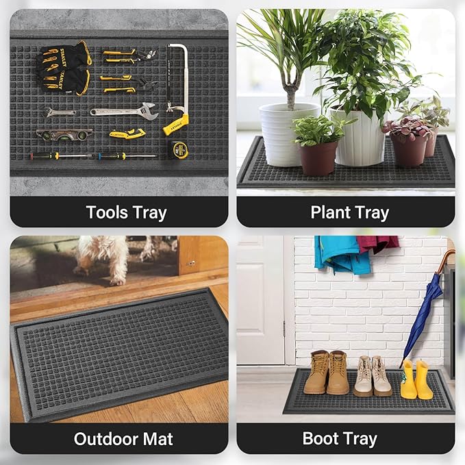 Boot Tray, Heavy Duty Waterproof Shoe Drying Mat, Non-Slip Entryway Tray for Muddy Boots, Indoor Outdoor Use, 15x30 inches, Grey