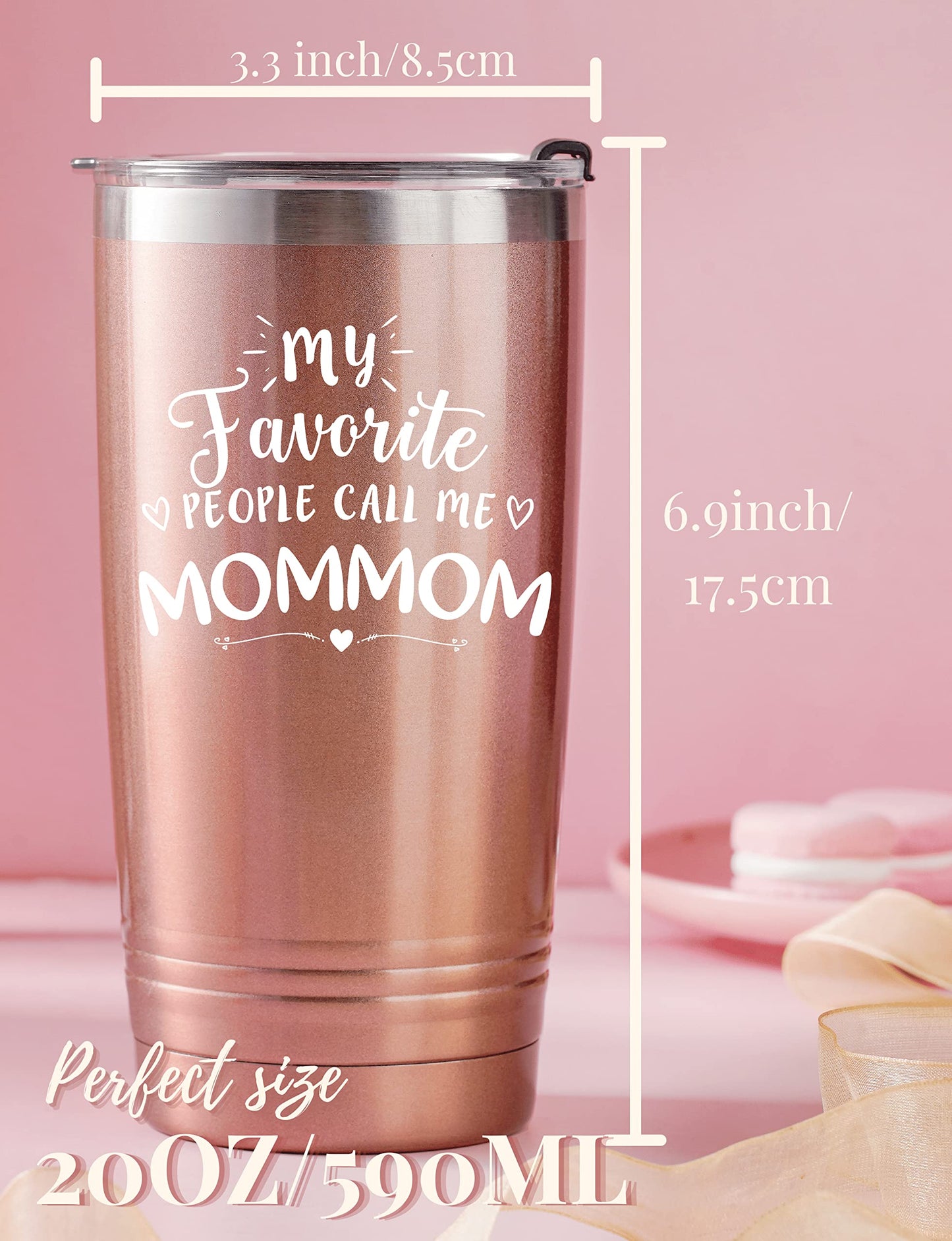 Mommom Gifts for Grandma, Insulated Stainless Steel Wine Tumbler with Lid, For Nana, Gigi, Granny, Grammy, Birthday, Mother’s Day, Christmas gifts, Rose Gold, (20 oz) Call me Mommom