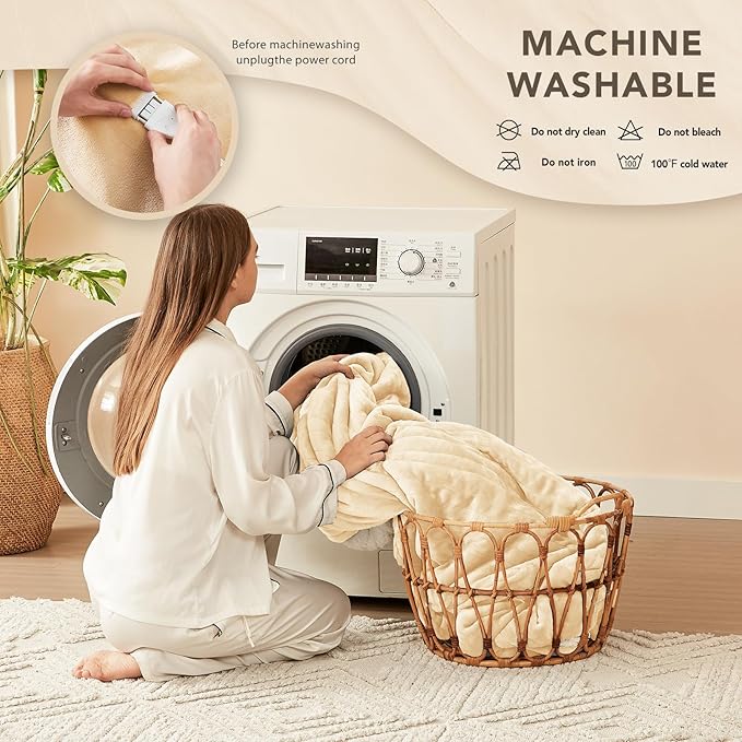 Homemate Electric Heated Blanket Twin - 62"x84" Heating Bed Blankets Throw with 10 Heating Levels 8 Hours Auto Off Fast Heating Over-Heated Protection Ultra Soft Warm Flannel ETL Certified Beige