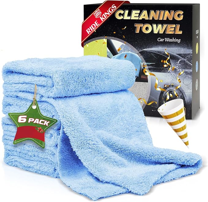 Micro Fiber Cloth，Coral Fleece Towels for Car，SUV，RV，Motorcycle，Boat，Absorbent, Lint-Free, Extra Soft,Reusable and Durable,Interior Microfiber Rags 16in x 16in-Blue 6 Packs
