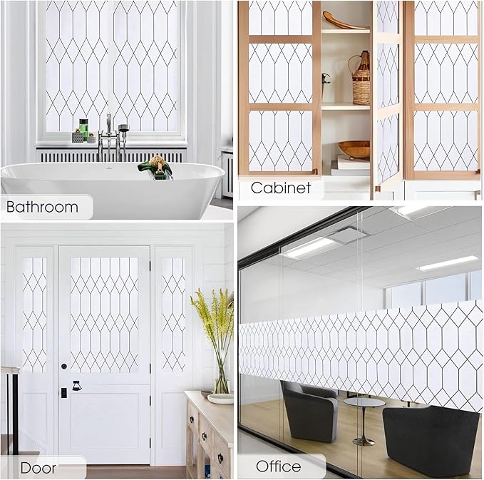 Windimiley Window Privacy Film Stained Glass Static Clings, Bathroom Frosted Leaded Decorative Window Stickers, UV Heat Blocking Opaque Removable for Home Door Coverings (23.6 x 78.7 in,White)