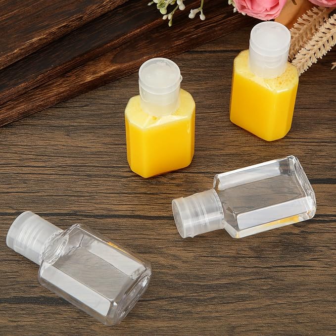 APACALI 100PCS Plastic Travel Bottles 1oz Mini Shampoo Bottles Small Empty Bottles Refillable Cosmetic Containers with Flip Cap Clear Portable Small Bottles for Liquid, Lotions, Toner, Body Soap