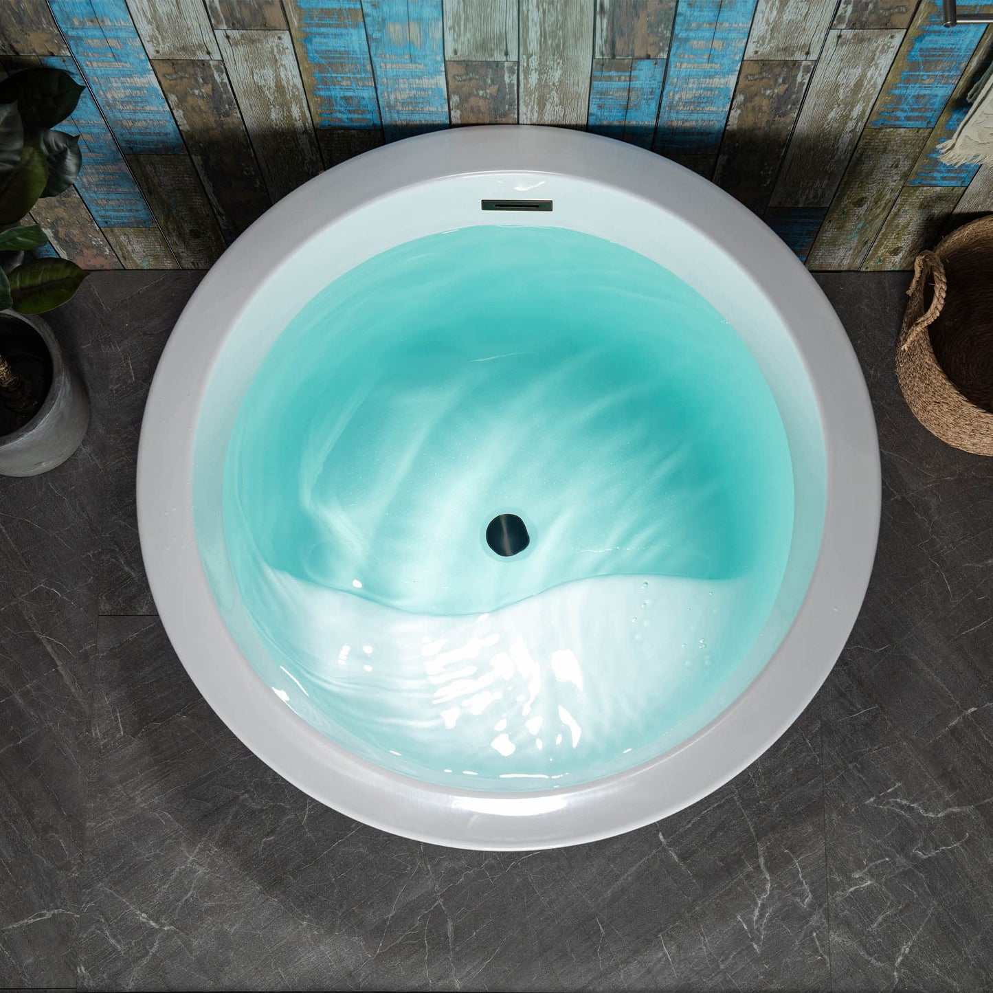 WOODBRIDGE 41" Acrylic Freestanding Round Contemporary Soaking Tub with Pre-molded Seat and Oil-Rubbed Bronze Overflow and Drain Option, White