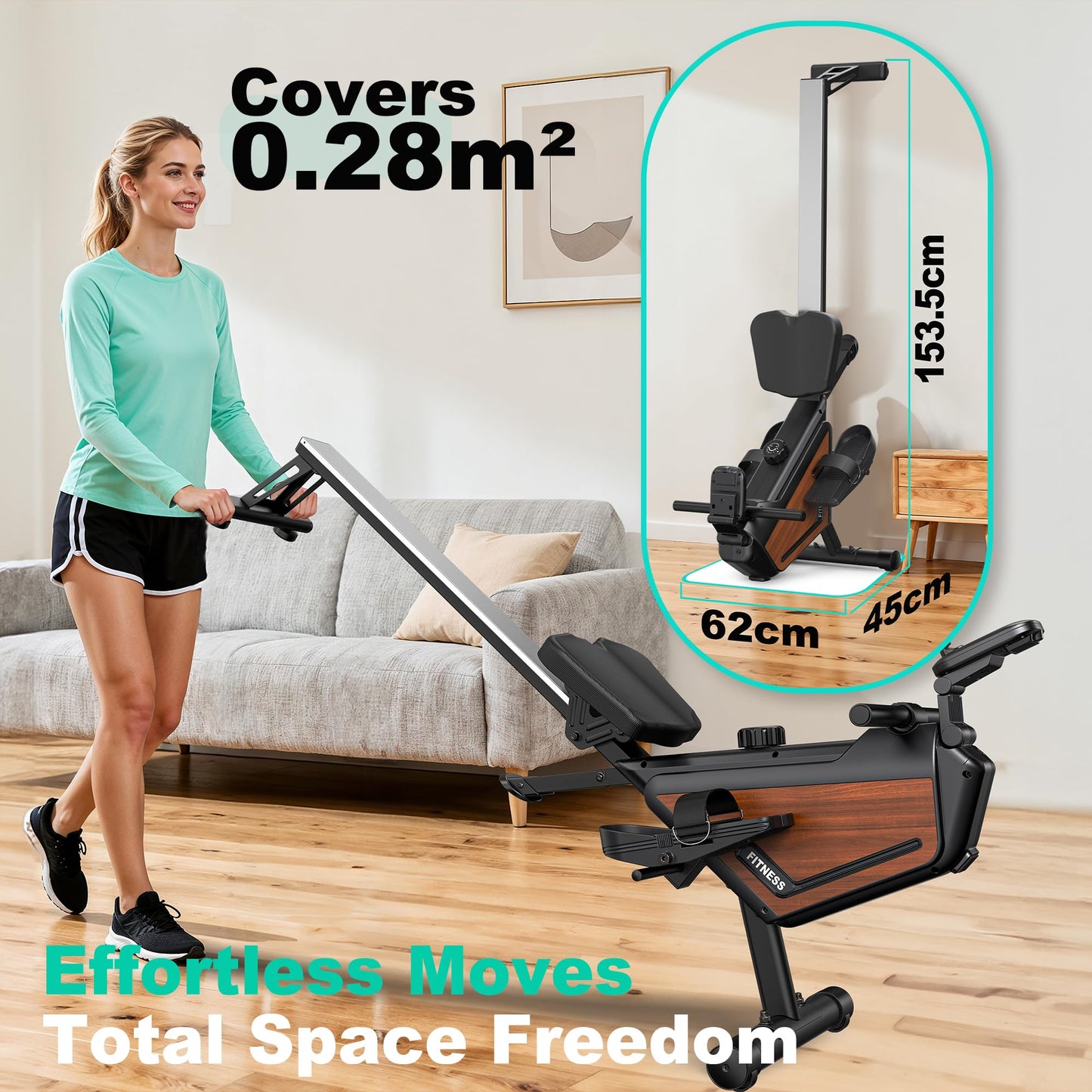 AeroMaze Rowing Machine Magnetic Rower with 16 Resistance Levels, Quiet Home Rowing Machine for Cardio Training, APP Connection, 160 kg Load Capacity, Vertical Storage