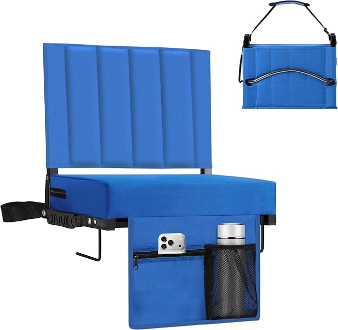 Halituny Stadium Seat for Bleachers with Back Support, Portable Bleacher Seat with Wide Comfy Padded Cushion, Metal Hook, Folding Stadium Chair with Shoulder Strap, Carry Handle, Cup Holder
