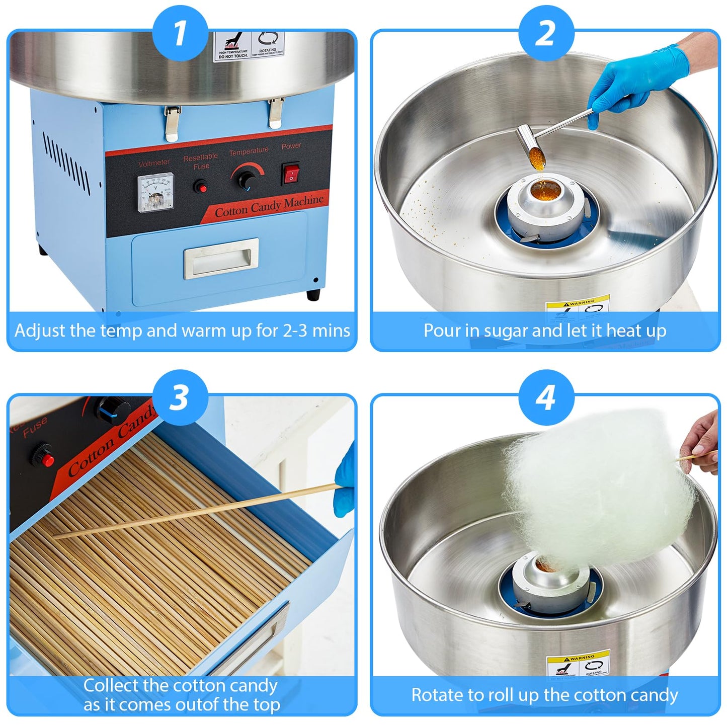 Electric Cotton Candy Machine - Commercial 980W Floss Maker, Stainless Steel Bowl, Sugar Scoop, Drawer, Ideal for Home, Kids Birthday(Without lid)