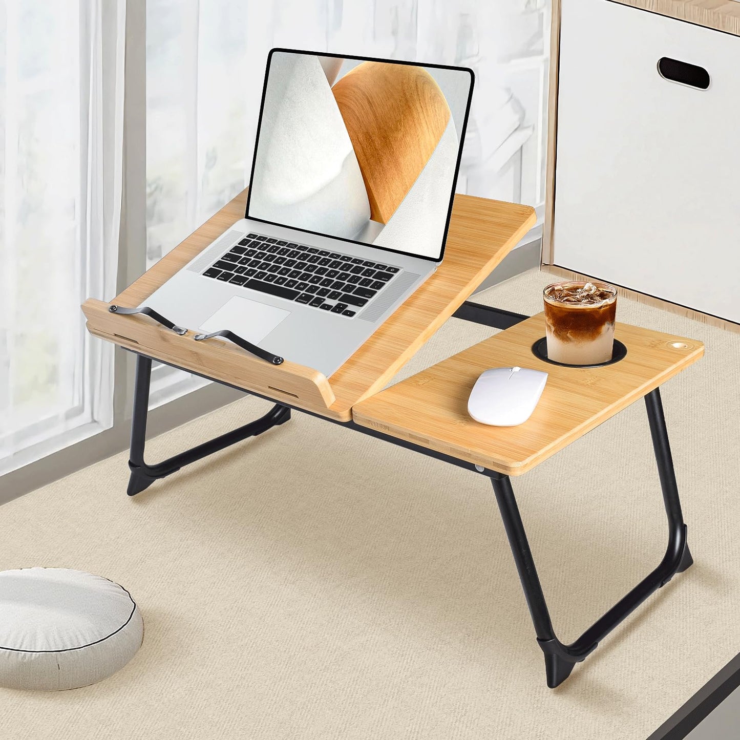 CHURRUP Laptop Lap Desk - Foldable Bamboo Lap Desk with Cup Holder & Breakfast Tray for Bed,Couch, Floor - Working, Eating & More