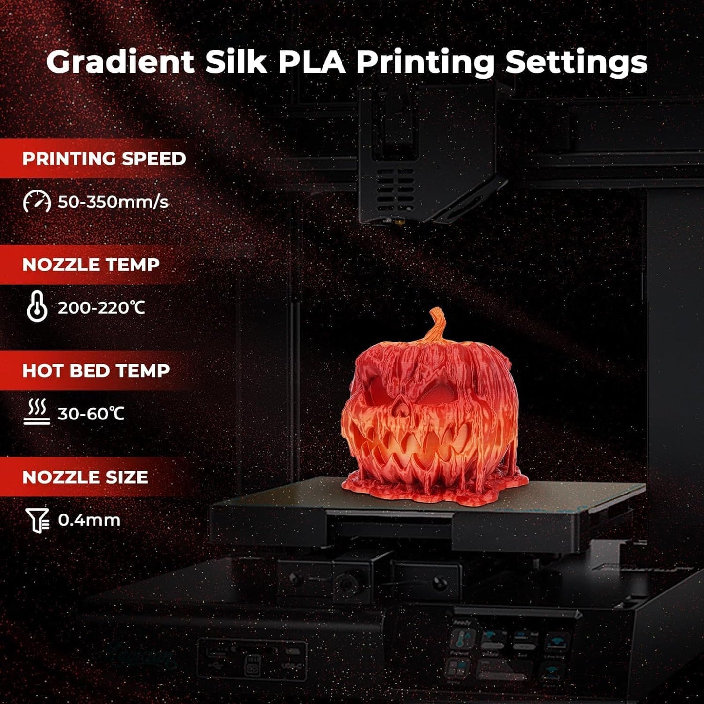AMOLEN Silk PLA Gradient 3D Printing Filament, 1KG Spool 1.75mm Silk Shiny Red Gold Gradient Printer Filament 2.2lb Brighter New Version, Compatible with 3D Printer and 3D Pen