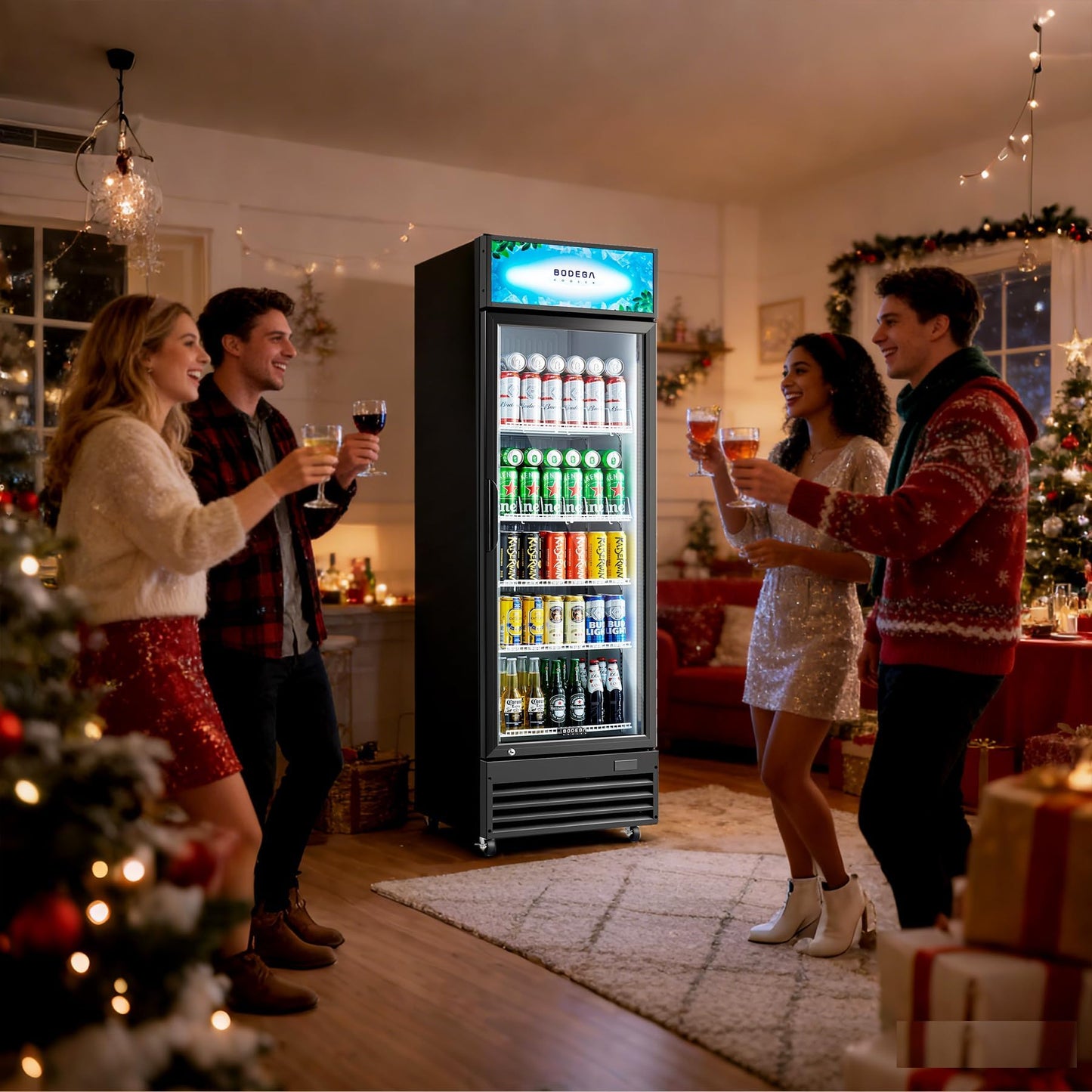 BODEGACOOLER Commercial Refrigerators with 4 shelves, 240 cans &160 bottles Beverage, 11.3 Cu. Ft. Commercial Merchandiser Refrigerators with Soft LED Light,For Garage, Gym, Man cave, Shop, Office.