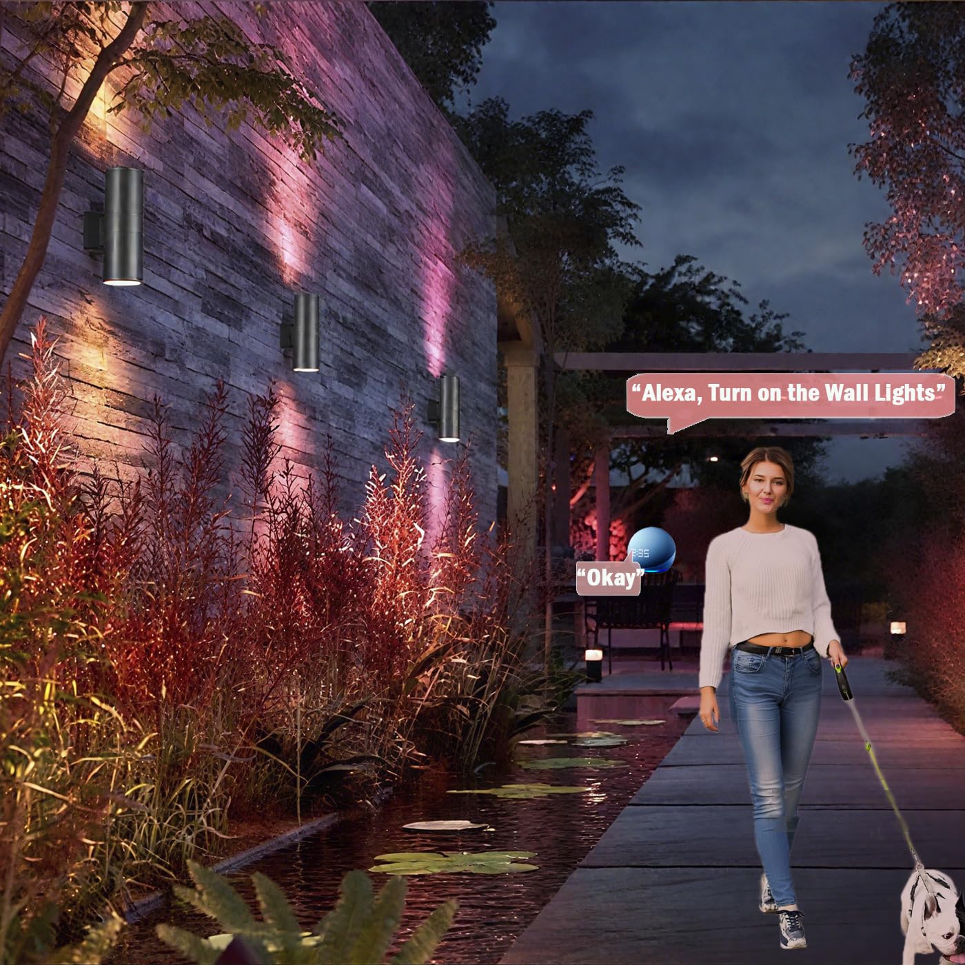 Bling RF Remote Control RGB Colour Changing Lighting LED Double Up and Down Outdoor Wall Light,White Temperature 2700k- 6500k RGB+CCT Exterior Wall Lighting (4 Pack)