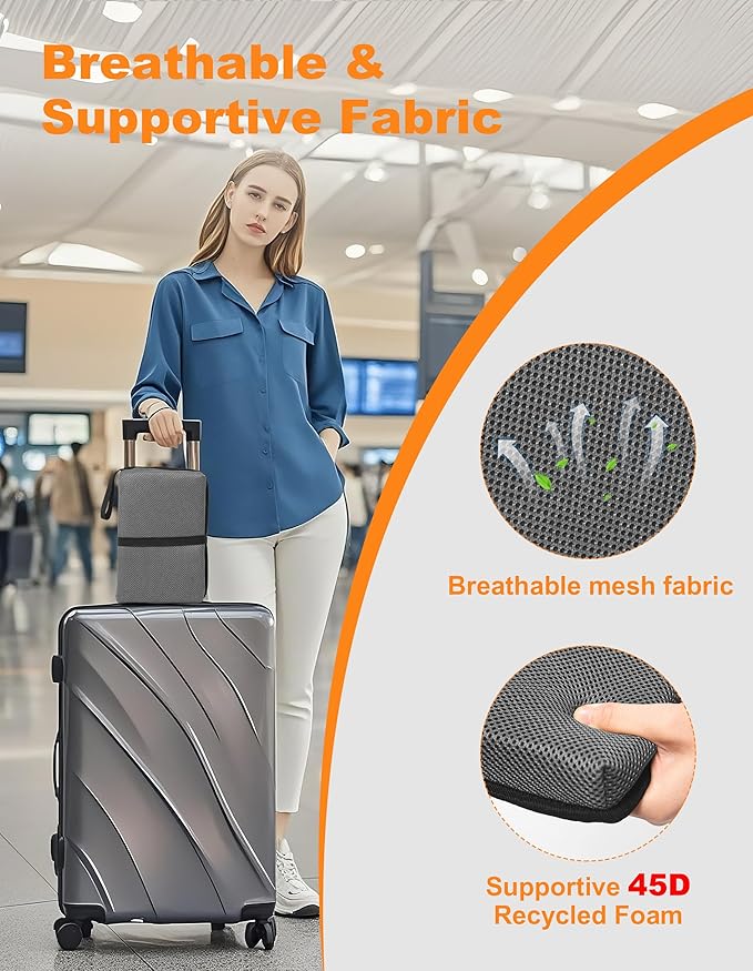 FASTMOMENT Airplane Seat Cushion Portable Travel Cushion for Comfort Foldable Stadium Pad with Breathable Fabric Seat Pad Perfect for Long Flights, Office, Bleacher, Camping