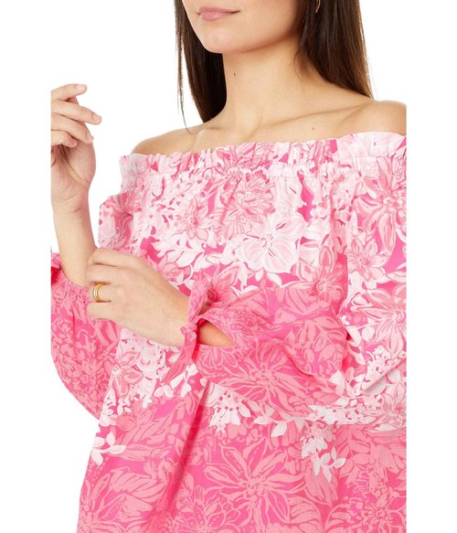 Lilly Pulitzer Women's Jamielynn Long Sleeve Off The Shoulder Top, Roxie Pink Shadow Dancer Engineered XXS